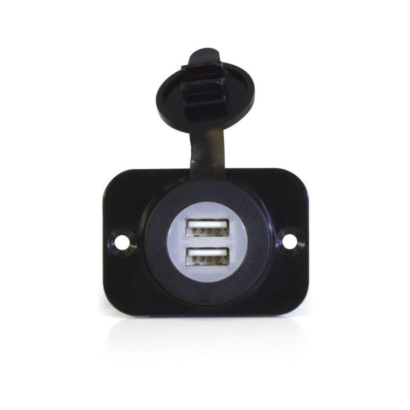 Prise Double USB 12/14V noir Encastrable avec capuchon