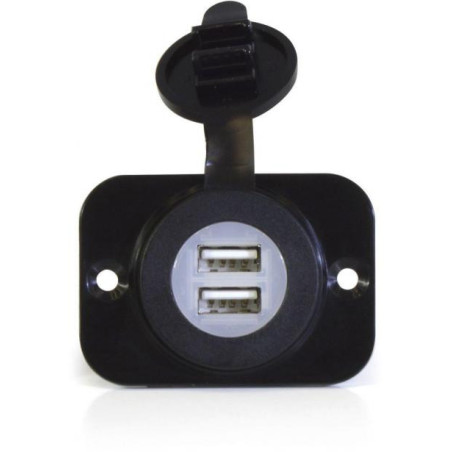 Prise Double USB 12/14V noir Encastrable avec capuchon